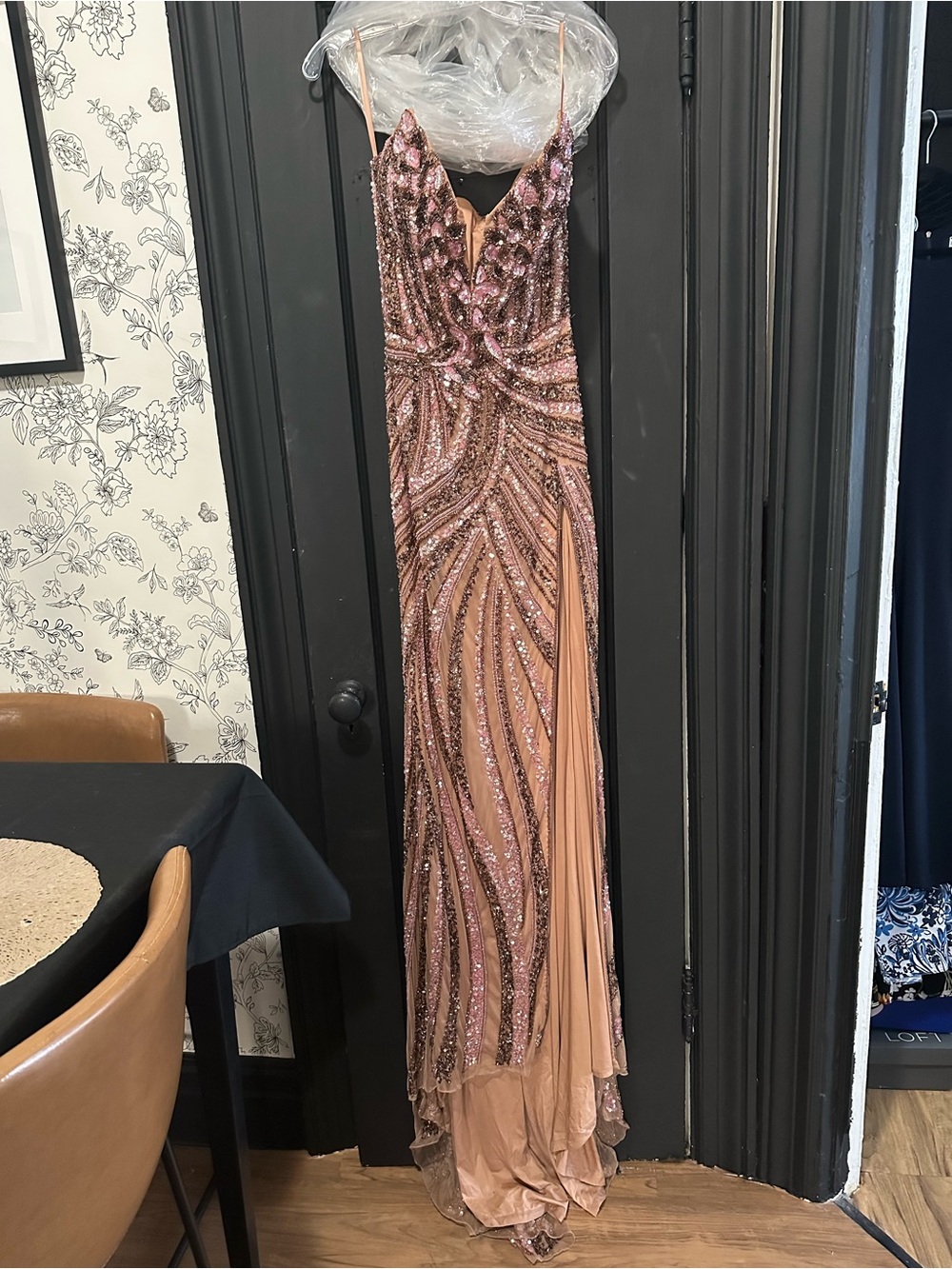 Strapless Blush Taupe Sequin Gown - Originally $798. Only worn once for 3 hours